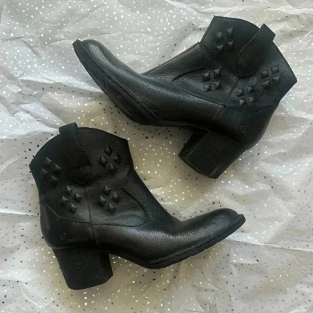 Black Leather Ankle Boots